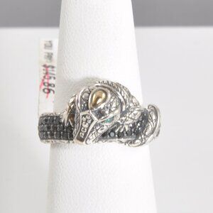 NWT JAI Sterling Silver & 14K Croco Pave Gemstone Band Ring Size 6